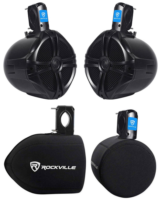 (2) Rockville RWB80B 8 Black 500 Watt Marine Wakeboard Tower Speakers+Covers